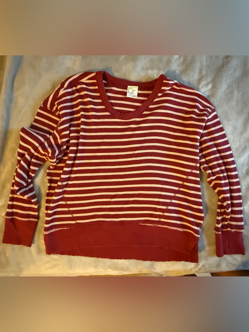 aerie Maroon and Cream Striped Long Sleeve Sweater